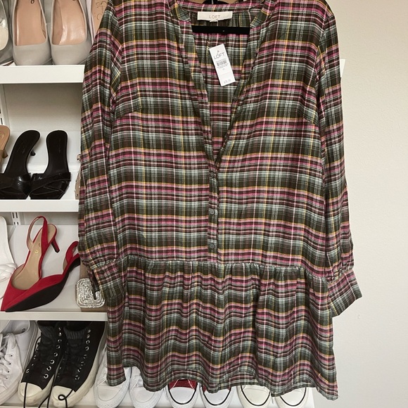LOFT Tops - LOFT Plaid Tunic Top - Red, Green, Black